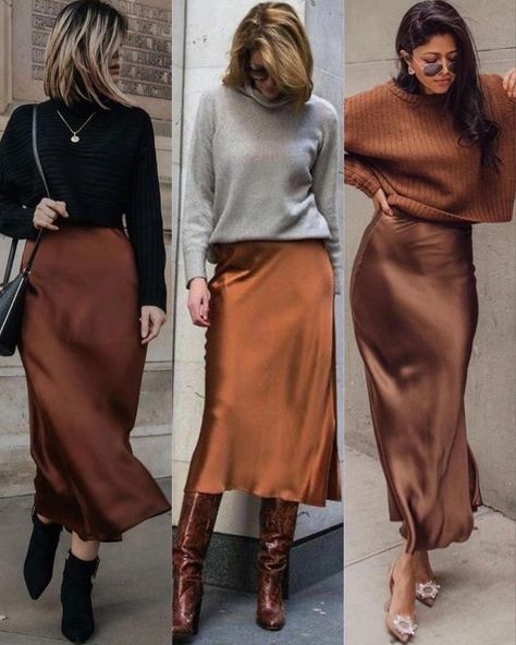 Satin Skirt Outfit, Rok Outfit, Winter Pins, Stylish Fall Outfits, Trendy Fall Outfits, Pinterest Fashion, Style Mistakes, Fall Fashion Trends, Casual Fall Outfits