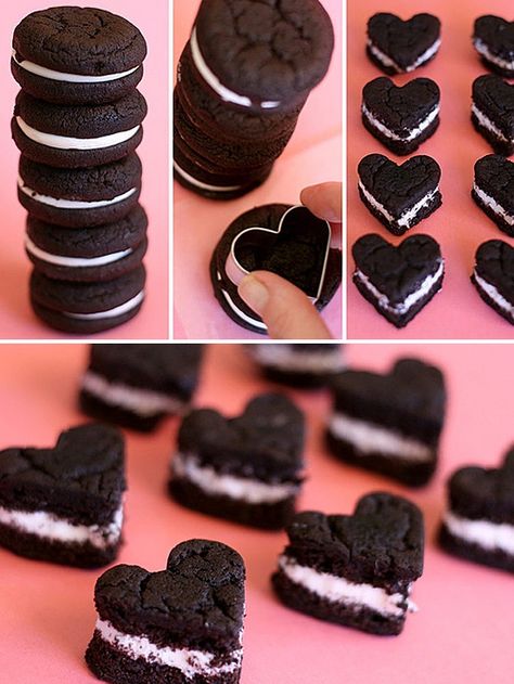 heart shaped oreos for valentine's day Oreo Cakesters, Diy Edible, Edible Favors, Valentines Day Food, Valentine's Day Recipes, Valentines Day Treats, Valentines Food, Valentine Cookies, Valentines Card