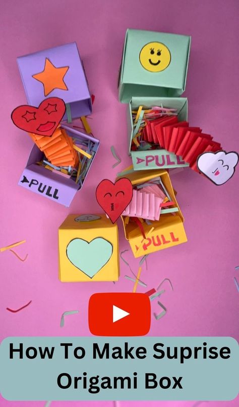 Hey, are you looking for something new and exciting for a birthday gift? Then, this Surprise Origami Pull Up Box for your birthday is an amazing craft you can easily make. #howto #papercraft #origamibox #origami #suprisebox #suprisebirthday #birthdaygift #gift #giftideas #popup #trending #mini #kidscraft #craft #easycraft #makeeasy #easybox #birthday #birthdaycelebration #gift #popupbox #papercraft #easyorigami #projects #howto Box For Birthday, Suprise Birthday, Pop Up Box, Origami Box, Surprise Box, Kids' Crafts, Paper Crafts For Kids, Origami Easy, Diy Box