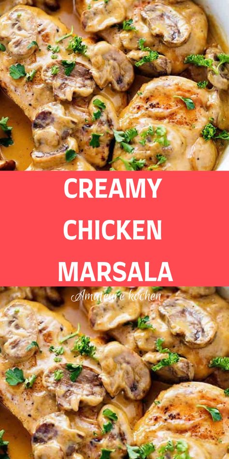 CREAMY CHICKEN MARSALA Chicken Marsala Creamy, Best Chicken Marsala Recipe, Creamy Chicken Marsala, Creamy Chicken Recipes, Grilled Salmon Recipes, Marsala Chicken Recipes, Food Fusion, Marsala Wine, Classic Italian Dishes