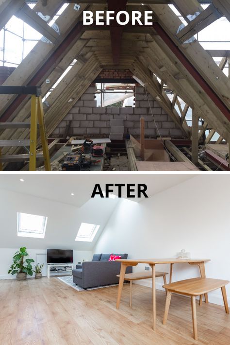 Fortis Green is a popular place to live and the property stock of  Fortis Green is very suited to loft conversions.  Here is a BEFORE/AFTER picture of the loft Attic Conversion Before And After, Loft Conversion Before And After, Bedroom Loft Conversion, Attic Renovation Before And After, Bungalow Loft Conversion, Loft Conversion Ideas, Roof Room, Loft Conversion Plans, Loft Room Ideas