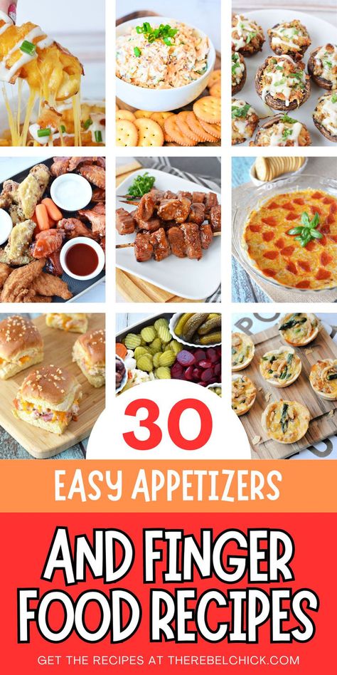 30 Easy Appetizers and Finger Food Recipes Party Food Boards, Yummy Appetizers Easy Finger Foods, Cheap Easy Appetizers, Easy Snacks For Party, New Years Eve Party Food, Snacks For Christmas, Girls Night Appetizers, Football Appetizers Easy, Easy Snacks Recipes