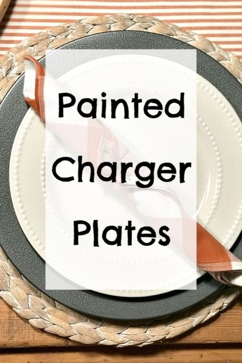 Place setting with napkin and overlay Charger Plate Christmas Crafts, Dollar Store Charger Plates Diy, Diy Plate Chargers Ideas, Painting Charger Plates, Diy Chargers Plates Ideas, Dollar Tree Charger Plates Diy, Charger Plate Ideas, Charger Painting Ideas, Charger Plates Christmas