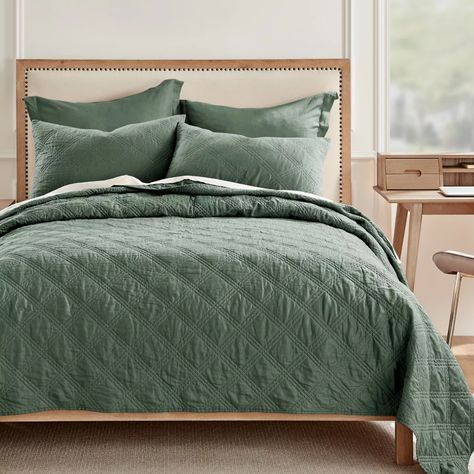 Washed Linen Green Forest King Quilt - Levtex Home : Target Forest Quilt, Green Comforter, Chateau Style, Top Of Bed, Home Green, King Size Quilt, Green Quilt, Linen Quilt, Quilted Sham