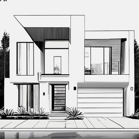 Easy House Sketch, Modern House Drawing Sketches, Big House Drawing, Outer Wall Design, Dream House Drawing Sketch, Building Drawing Architecture Sketches, Modern House Drawing, Dream House Sketch, Buildings Sketch Architecture