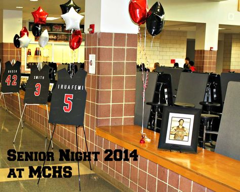 Only four Seniors this year, this was their "Hall of Fame" that led to the gym. Basketball Senior Night Decoration Ideas, Basketball Senior Night Gym Decorations, Senior Night Sports Ideas, Boys Basketball Senior Night Gifts, Senior Night Ideas Basketball, Basketball Senior Night Ideas, Senior Night Decorations, Hockey Banquet, Senior Night Ideas