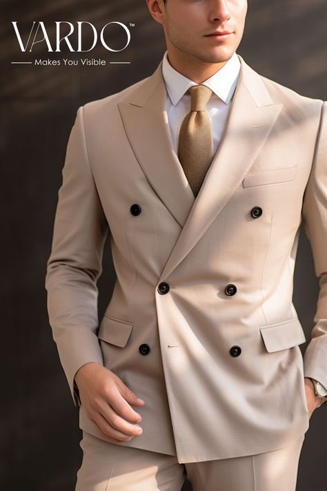 Crafted from premium materials, ensuring comfort and longevity. Stand out, feel confident, and own the room every time you step in. Elevate your wardrobe today. Discover unparalleled sophistication with our Beige Men's Double-Breasted Suit. Tailored to perfection, this ensemble is the epitome of classic elegance meets modern-day charm. #TimelessElegance #ModernCharm #BusinessReady #SpecialOccasion #StandOut #MensFashion Unique Mens Wedding Suits, Double Breasted Suit Men, Linen Suits For Men, Tuxedo Wedding Suit, Best Wedding Suits, Suit Prom, Mens Wedding Suits, Double Breasted Tuxedo, Stylish Mens Suits