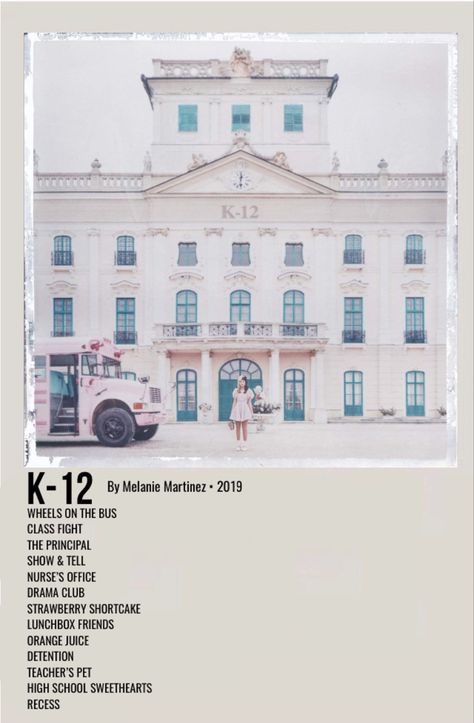 minimal polaroid album poster for k-12 by melanie martinez Mealine Martinez, Melanie Martinez Music, Melanie Martinez Songs, K-12 Melanie Martinez, Minimalist Music, Music Poster Ideas, Vintage Music Posters, Music Poster Design, Drama Club