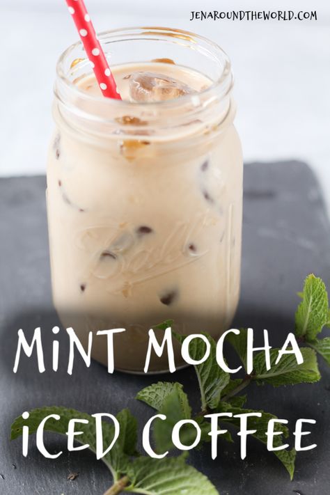 Mint Mocha Iced Coffee - Jen Around the World Mint Milkshake Recipe, Cafe Frappe, Mocha Iced Coffee, Summer Coffee Drinks, Watermelon Mint Lemonade, Mint Milkshake, Mint Lemonade Recipe, Julep Recipe, Mint Drink