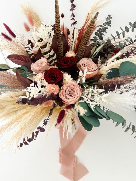 Burgundy And Dusty Rose Wedding, Medium Bouquet, Dried Flower Bouquet Wedding, Blush Bouquet Wedding, Everlasting Bouquet, Burgundy And Blush Wedding, Grass Bouquet, Large Bouquet, Pampas Grass Bouquet