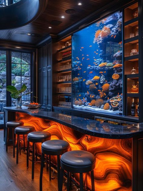 Bar Fish Tank, Fish Restaurant Design, Aquarium Bar, Amazing Fish Tanks, Concept Art House, Aquarium Restaurant, Bowls Ideas, Coral Aquarium, Dream Restaurant