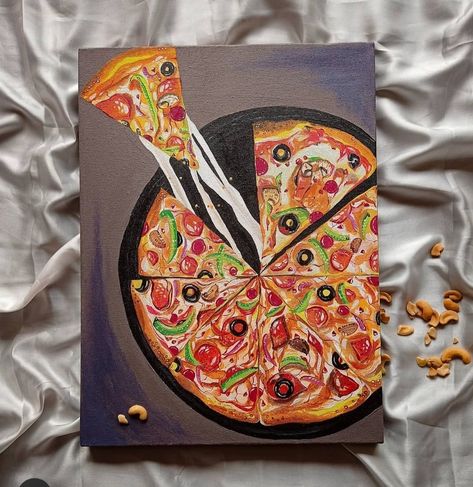 Pizza Painting Acrylic, Food Painting Acrylic, Pizza Painting, Canvas Art Gifts, Food Art Painting, Modern Art Canvas Painting, Disney Art Drawings, Beautiful Art Paintings, Easy Canvas Art