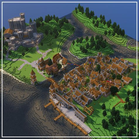 Minecraft Island Town, Minecraft Mine Building, Minecraft Midevil City, Underground City Minecraft, Minecraft Harbor Ideas, Minecraft Kingdom Ideas, Minecraft Dock Design, Minecraft Kingdom Layout, Minecraft Harbor