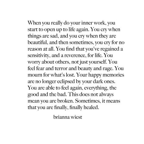 Brianna Wiest on Instagram: “Emotional health does not always look the way we think it will.⠀ ⠀ We think that feeling fear or sadness or guilt means we are broken, when…” Brianna Wiest, Health Words, Inner Work, This Is Your Life, Wonderful Words, Empath, Emotional Health, Poetry Quotes, Note To Self