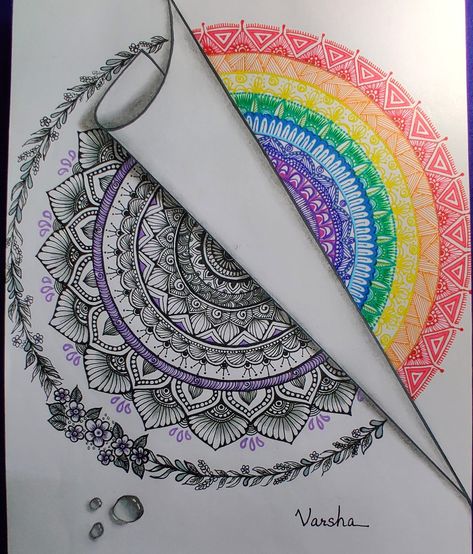 Enjoy the rain today, life may surprise you with a rainbow tomorrow! Rain Mandala Art, Monsoon Mandala Art, Doodle Art Letters, Mandala Book, Rainbow Mandala, Easy Mandala Drawing, Boho Art Drawings, Mandala Art Therapy, Easy Love Drawings