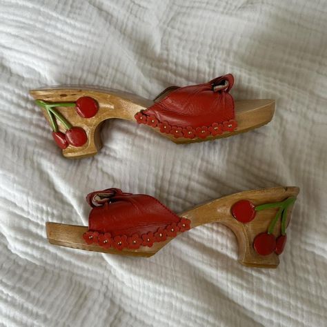 The most perfect hand carved crafts Hawaii red... - Depop Wooden Heels, Cherry Hill, Wooden Heel, Hand Carved, The City, Hawaii, Cherry, Super Cute, Carving