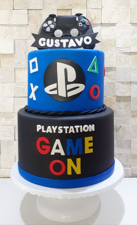 Video Game Cakes For Boys, Bolo Gamer, Game Cake Ideas, Ps4 Cake, Computer Cake, Playstation Party, Playstation Cake, Video Game Cake, Game Cake