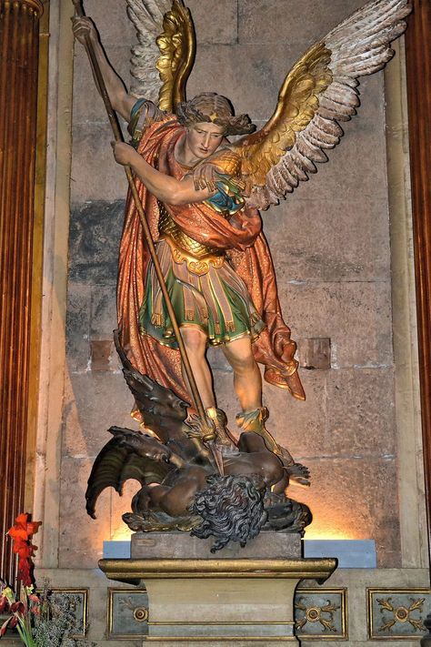 Michael Archangel Slaying Satan in Santiago, Chile - Encircle Photos Archangel Michael Tattoo, Dark Evil, Heaven Art, History Painting, San Michele, Religious Images, Biblical Art, Archangel Michael, Classic Paintings