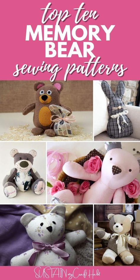 Memory Pattern Free, Memory Bears Pattern Free How To Make, Old Clothes Memory Ideas, Memorial Stuffed Animals, Sewing Memory Projects, Small Memory Bears Pattern Free, Memory Bear Free Pattern, Memory Bear Ideas, Memorial Sewing Projects Ideas