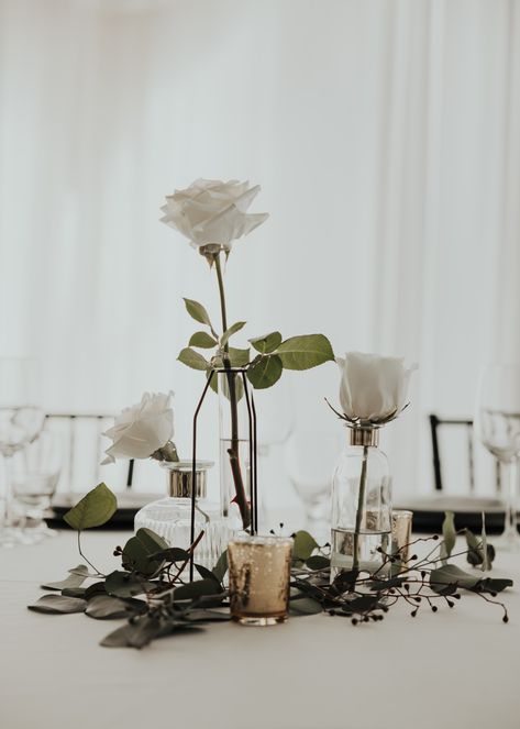 Single Stem Rose, Rose Centerpiece, Reception Tablescapes, Rose Centerpieces, Rose Bud, Here Comes The Bride, White Rose, Bud Vases, Tablescapes