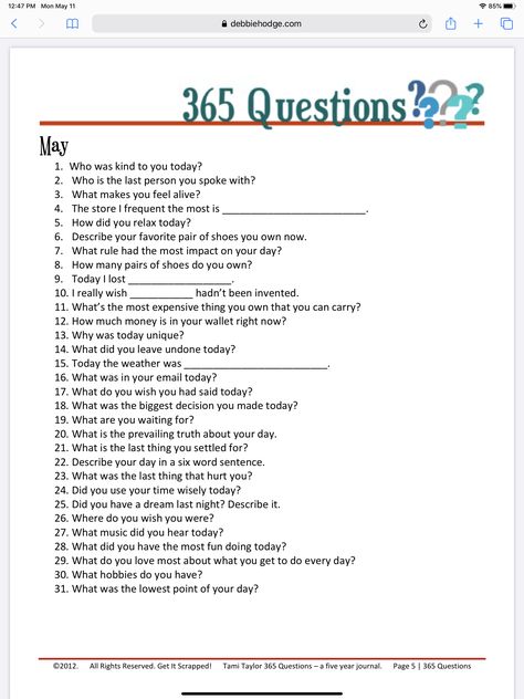 Anonymous Questions To Ask, Monthly Prompts, 365 Questions, 5 Year Journal, 30 Day Writing Challenge, Couples Quiz, Year Journal, Game Questions, Basic English Sentences