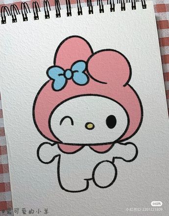 Mymelody Drawing, Cute Easy Drawings Kuromi, Melody Drawing, Kuromi And My Melody Painting Ideas, My Melody Sketch, My Melody Drawing Easy, My Melody Simple Drawing, My Melody Doodle, Melody Drawing Easy