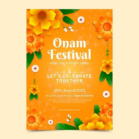 Free vector gradient vertical poster tem... | Free Vector #Freepik #freevector #onam-poster #onam #onam-festival #happy-onam Onam Designs, Onam Poster, Onam Festival, Happy Onam, Vector Gradient, Vertical Poster, Festival Celebration, Lets Celebrate, Poster Template