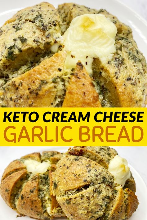 Keto Garlic Bread, Keto Cream, Lowest Carb Bread Recipe, Garlic Cheese Bread, Breakfast Bread Recipes, Vegan Keto, Keto Side Dishes, Low Carb Side Dishes, Low Carb Baking