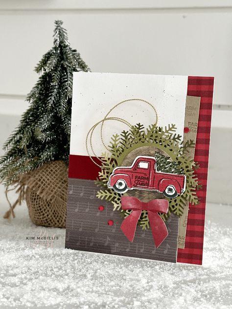 Truck Stamps, Folded Christmas Cards, Card Box Holder, Free Cards, Stampin Up Christmas Cards, Stampin Up Christmas, Diy Christmas Cards, Punch Cards, Christmas Cards To Make