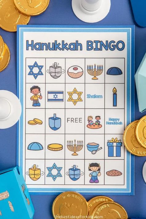 Hanukkah Bingo (Free Printable Cards)- The Best Ideas for Kids Hanukkah Craft Ideas, Hannukah Crafts For Kindergarten, Hanukkah Snacks For Kids, Hanukkah Math Activities, Chanukah Activities For Kids, Hanukkah Games For Kids, Hanukkah Activities For Kindergarten, Haunakka Crafts Preschool, Hanukkah Bulletin Board Ideas