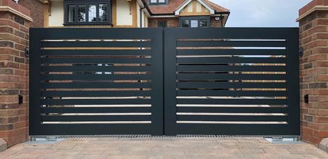 Bifold Gate, Modern Gates Driveway, Contemporary Gates, Tor Design, Main Gates, Iron Garden Gates, Home Gate Design, Gate Wall Design, Gate Designs Modern