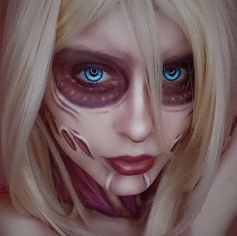 Titan Makeup, Annie Cosplay, Aot Titans, Aot Cosplay, Female Titan, Halloween Makeup Pretty, Stage Makeup, Halloween Inspo, Clown Makeup