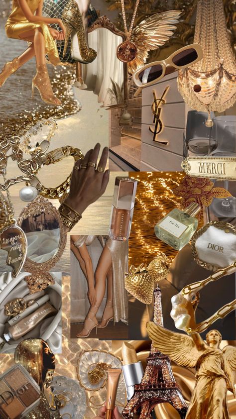 Makeup Collage Aesthetic, Gold Moodboard Aesthetic, Gold Collage Aesthetic, Gold Birthday Aesthetic, Silver And Gold Aesthetic, Ordinary Aesthetic, Cleopatra Aesthetic, Gold Moodboard, Pearls Aesthetic