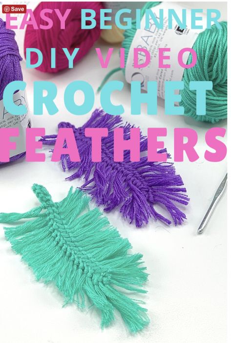 Crochet Feathers Free Pattern, Yarn Feathers, Crochet Feather, Feather Diy, Free Pattern Crochet, Crochet Dreamcatcher, Beginners Crochet, Diy Yarn Crafts, Crochet Easy