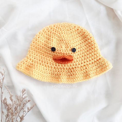 Duck Bucket Hat, Crochet Bob, Yellow Bucket Hat, Bucket Hat Crochet, Crochet Duck, Bucket Hat Pattern, Kids Bucket Hat, Hat Patterns Free, Hat Tutorial