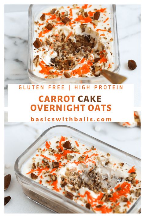 High Protein Rolled Oats, Carrot Cake Overnight Oats Protein, Overnight Oats Ideas Healthy, Carrot Cake Protein Oatmeal, Rice Pudding Overnight Oats, Overnight Carrot Cake Oats, Overnight Proats Recipes, Spring Overnight Oats, Fun Overnight Oats Recipes