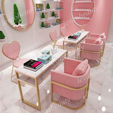 beauty nail furniture,nail set/nail table and chair Private Nail Salon, Pink Nail Salon Ideas, Nail Office Ideas, Nails Table Ideas Salons, Nail Table Set Up, Nails Salon Decoration, Nail Table Ideas, Nail Salon Aesthetic, Desain Salon Kuku