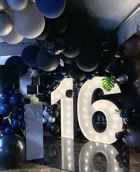 Black Theme Sweet 16 Party Ideas, 16 Birthday Party Ideas Black, Sweet 16 Decorations Black, Sweet 17 Birthday Ideas Theme Black, All Black Sweet 16 Party Ideas, 18th Birthday Black Theme, Sweet 16 Party Ideas Dark Blue, Marquee Lights Wedding, Easy Room Decor Ideas