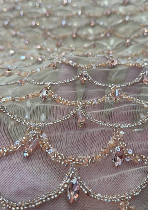 Embroidery Haute Couture Details, Sequins Embroidery Pattern Design, Couture Beading, Forehead Hair, Rhinestone Fabric, Pola Manik, Embroidery Fashion Detail, Crystal Embroidery, Hand Beaded Embroidery