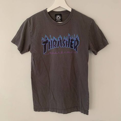 Vintage Thrasher Mag Blue Flames Spellout Logo shirt Travis Style | Grailed Thrasher Shirt, Thrasher Magazine, Logo Shirt, Blue Flames, Men's Tops, Grey Tee, Gray Tshirt, Vintage Tops, Declutter