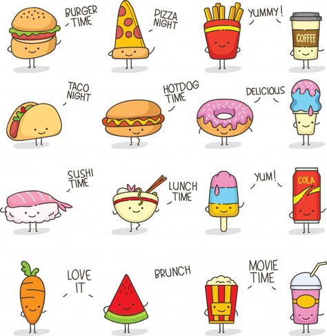 Cute food doodle kawaii Premium Vector | Premium Vector #Freepik #vector #food #menu #coffee #hand Cute Food Doodles Kawaii, Meal Drawing, Doodles Kawaii, Doodle Kawaii, Food Doodle, Doodles Easy, Doodles Bonitos, Arte Doodle, Food Doodles