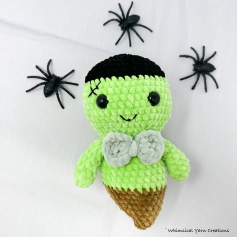 A free, plush pattern for a Mini Frankenstein Ghost. Halloween Amigurumi Ghost Free Pattern, Crochet Ghost Pattern Free No Sew, Frankenstein Crochet Pattern Free, Frankenstein Crochet Pattern, Crochet Frankenstein Pattern Free, Ghost Amigurumi Free Pattern, Crocheted Frankenstein, Free Crochet Halloween Patterns, Crochet Ghost Pattern Free