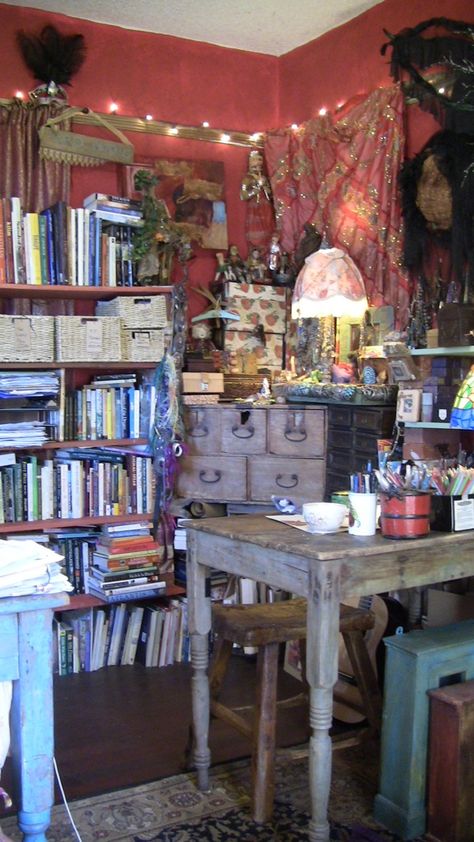 Bohemian Art Studio, Eclectic Art Studio, Boho Art Studio, Boho Study, Colorful Art Studio, Art Nook, Cozy Study, Desk Nook, The Muses