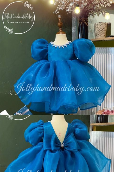 Blue Princess Style Organza Dress, Organza Dress For Kids, Blue Organza Princess Dress For Dress-up, Blue Organza Princess Dress, Organza Frocks For Kids, Blue Organza Dress, Organza Kids Frock, Kids Formal Wear, Blue Baby Dress