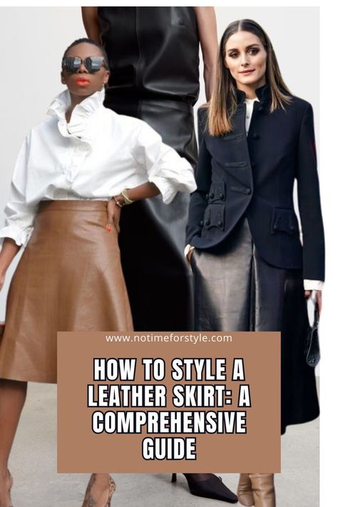 A Fashionista's Guide on How to Master the Art of Styling a Leather Skirt! 🖤✨ From classic black to eco-friendly options, discover the perfect pairings and elevate your style game. #LeatherSkirtFashion #StyleGuide #FashionTips Knee Length Leather Skirt, Style Leather Midi Skirt, Leather Skirt And Tennis Shoes, How To Style A Black Leather Skirt, How To Style Black Leather Skirt, Black Leather Skirt Outfit Casual, Brown Faux Leather Skirt Outfit, Fall Leather Skirt Outfit, Leather A Line Skirt Outfit