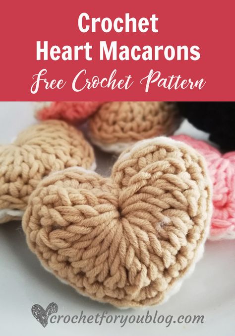 Crochet Heart Macaron Free Pattern - Crochet For You #crochetforyoublog #crochetheart #crochetmacarons #crochetforvalentinsday Crochet Patterns For Boyfriend, Crochet Project For Boyfriend, Crochet Stuffed Heart Free Pattern, Crochet Heart Pocket, Dessert Crochet Pattern Free, Crochet Sweets Free Patterns, Crochet Macaron Pattern Free, Crochet Valentines Amigurumi, Crochet Patterns Valentines Day