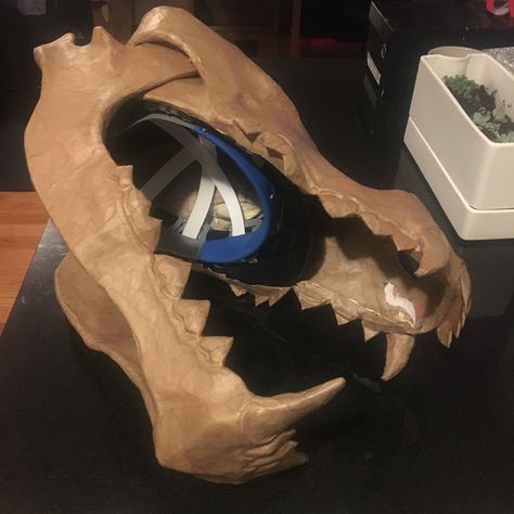 Paper maché wolf skull mask — part 2 | Manning Makes Stuff Zagreus Cosplay, Wolf Skull Mask, Diy Paper Mache, Foam Cosplay, Crow Mask, Cardboard Mask, Skull Dog, Skeleton Mask, Fox Skull