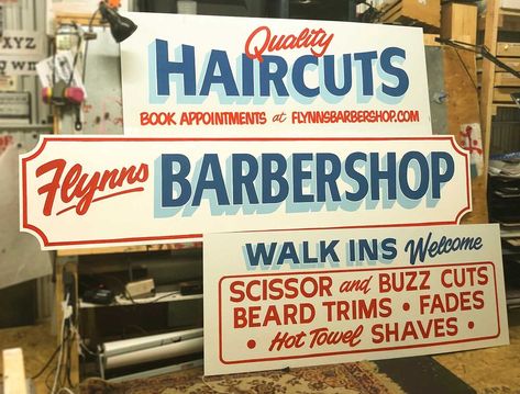 Vintage Sign Painting Lettering, Hand Painted Signs Vintage Signage, Metal Signage Design, Hand Painted Signage, Vintage Sign Painting, Window Typography, Signage Design Ideas, Barbershop Sign, Vintage Store Signs