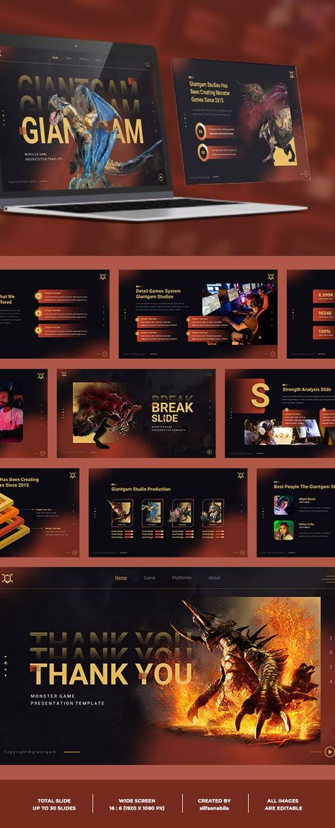 Giantgam - Game Presentation Template, Presentation Templates | GraphicRiver Game Manual Design, Game Presentation, Manual Design, Pptx Templates, Action Video, Power Point Template, Template Presentation, Game Store, Presentation Slides