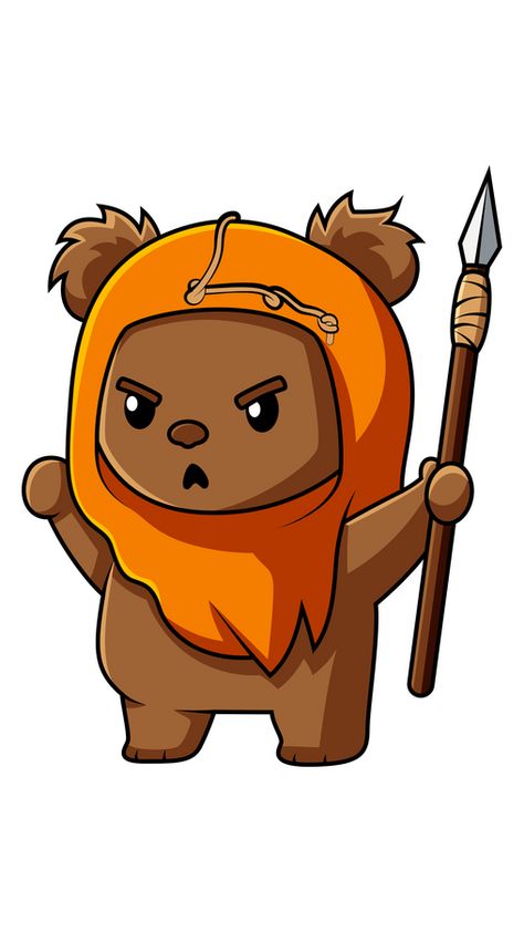 Look at this cute Ewok with a Spear! That's pretty difficult to imagine him attacking. He is so adorable that appears a desire to hug him and to have him as a cute toy. Ewoks were sensitive humanoids... Ewok Drawing, Ewok Tattoo, Baby Star Wars Characters, Christmas Baby Yoda, Cartoon Star Wars, Ewoks Star Wars, Mandalorian And Grogu, Star Wars Puns, Star Wars Ewok